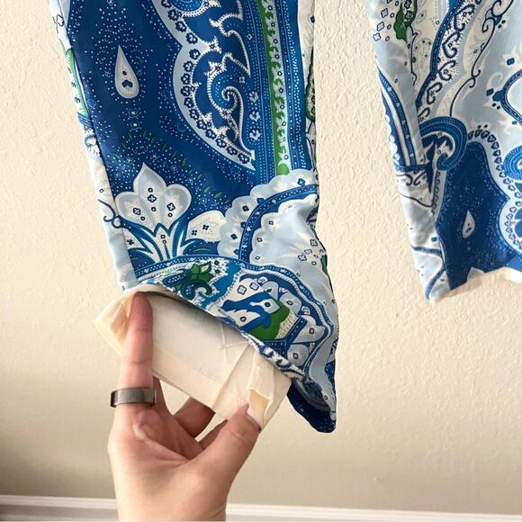 J Mclaughlin 100% Silk Lining Blue Paisley Pants Zip Size 2 - Picture 3 of 8